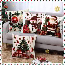 snowman print linen plush throw pillowcase christmas happy new year decor