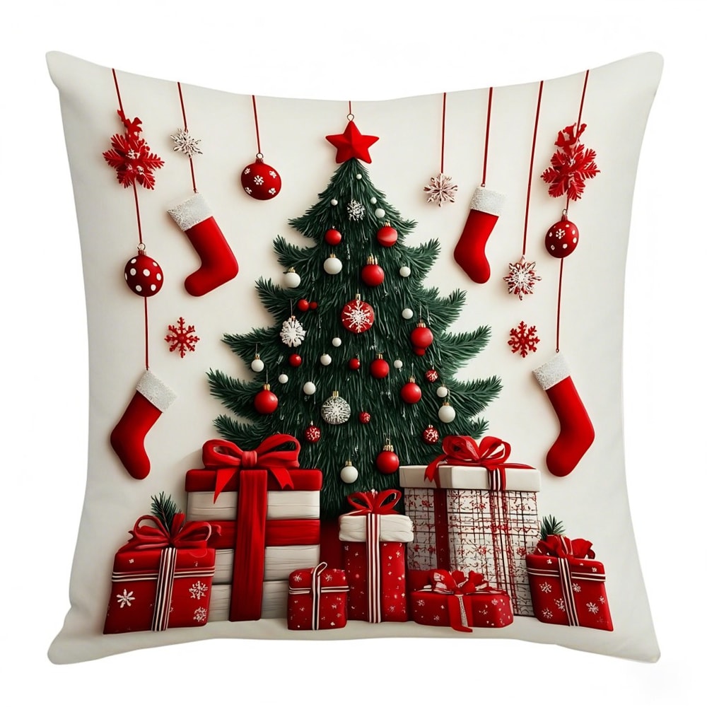 Snowman Print Linen Plush Throw Pillowcase Christmas Happy New Year Decor