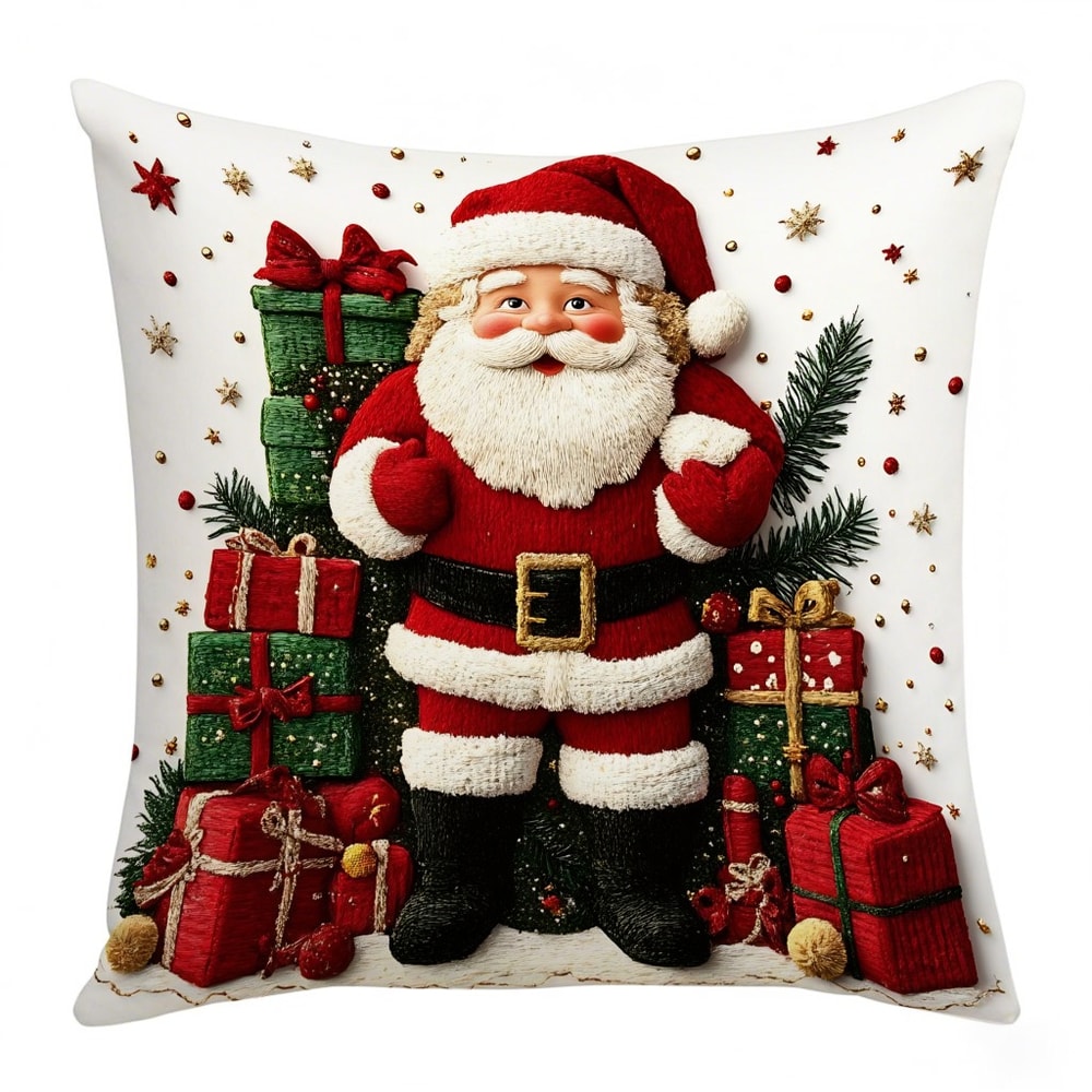 Snowman Print Linen Plush Throw Pillowcase Christmas Happy New Year Decor