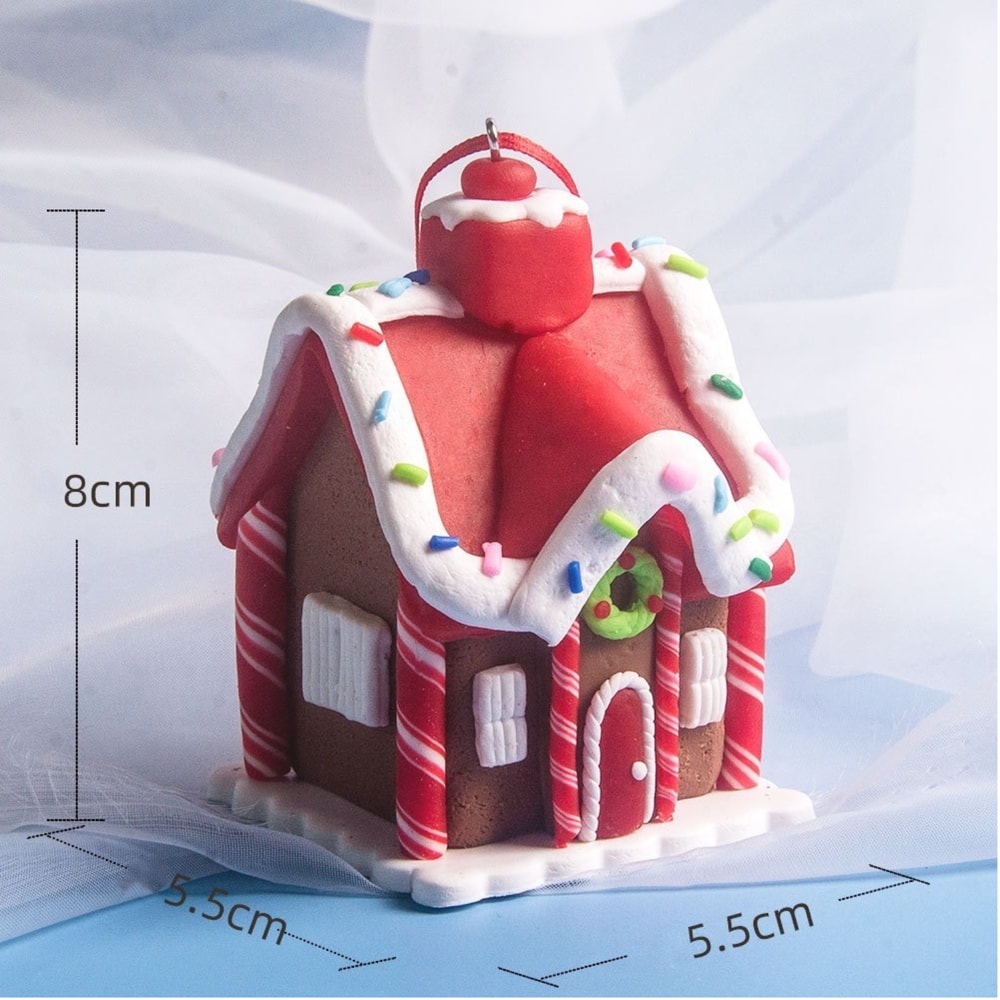 Holiday Gingerbread Christmas Tree Ornaments Set 5pcs House Decor With Rope 3