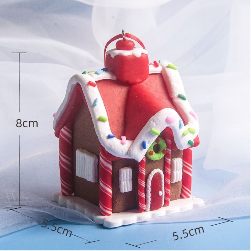 Holiday Gingerbread Christmas Tree Ornaments Set 5pcs House Decor With Rope 3