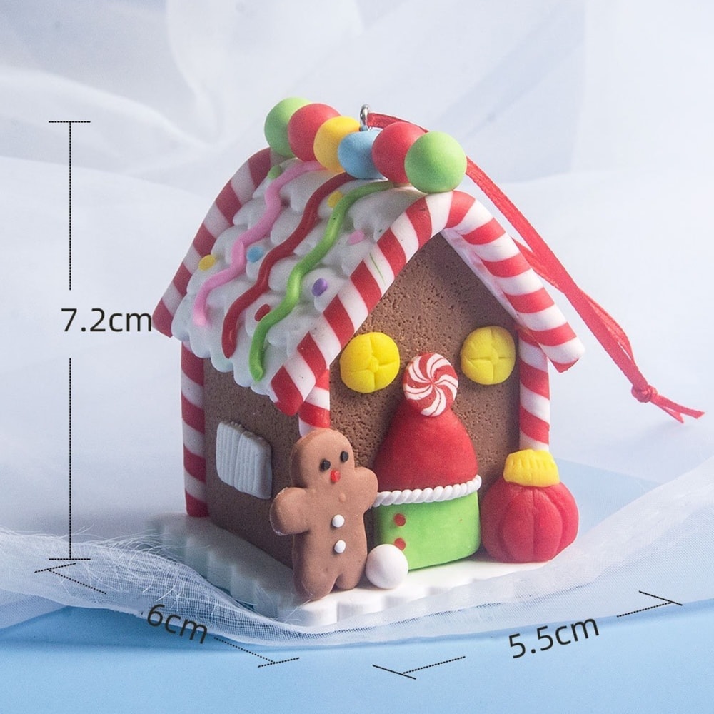 Holiday Gingerbread Christmas Tree Ornaments Set 5pcs House Decor With Rope 4