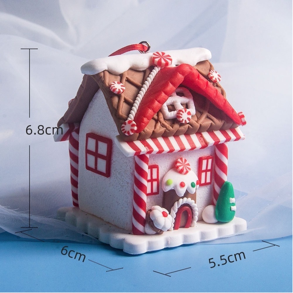 Holiday Gingerbread Christmas Tree Ornaments Set 5pcs House Decor With Rope 5