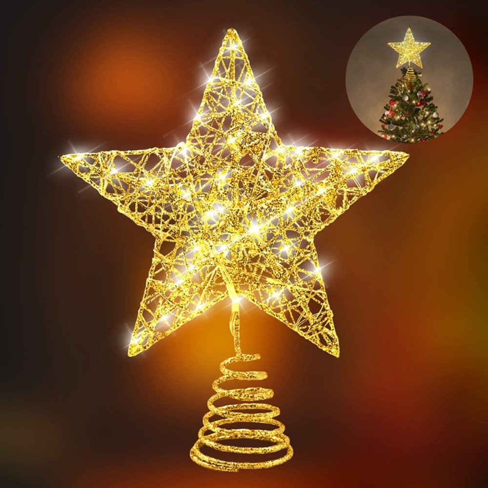 Star Tree Topper For Christmas With 20 LED Lights BatteryPowered Glitter Metal Decoration For Holid 0