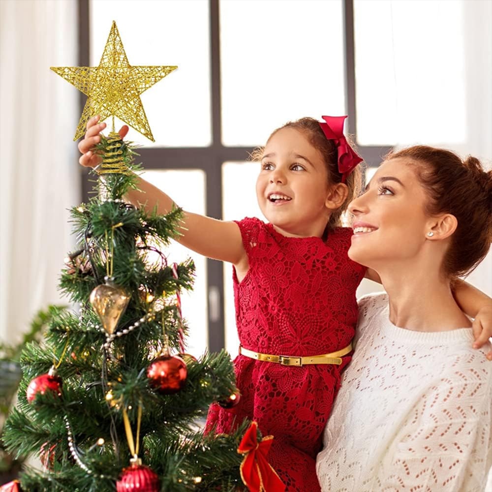 Star Tree Topper For Christmas With 20 LED Lights BatteryPowered Glitter Metal Decoration For Holid 6