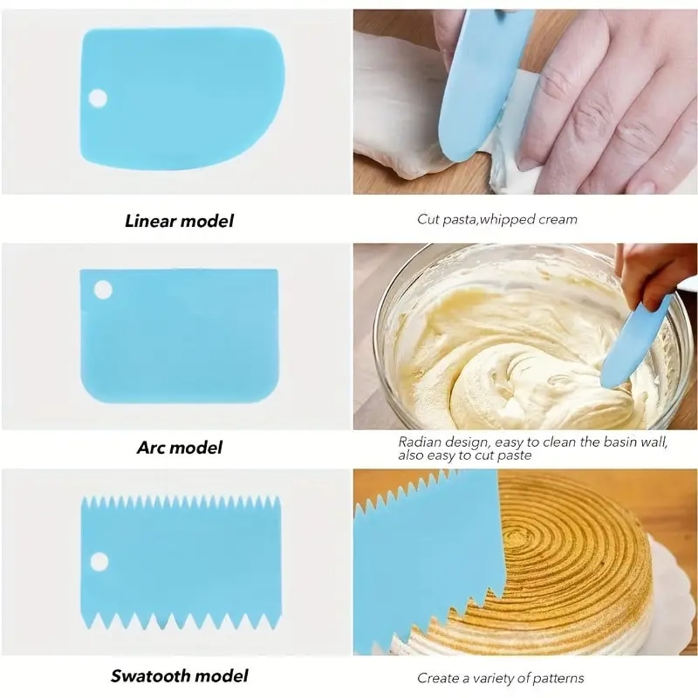 Cake Icing Smoother Tool Set 3pcs Scrapers For Cake Decorating Plastic Multifunctional Dough Scrape 6