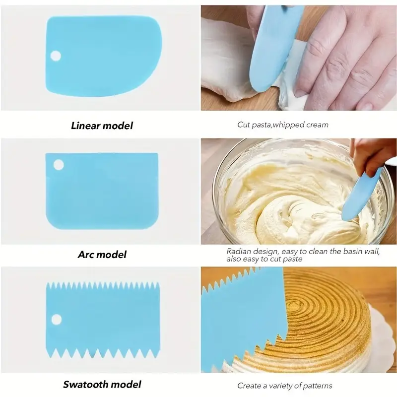 Cake Icing Smoother Tool Set 3pcs Scrapers For Cake Decorating Plastic Multifunctional Dough Scrape 6