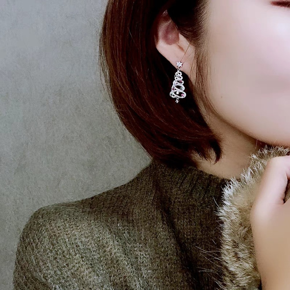 Colorful Rhinestone Star Xmas Tree Earrings for Women, Fashion Crystal Zircon Dangle Earrings, Party Jewelry for Girls