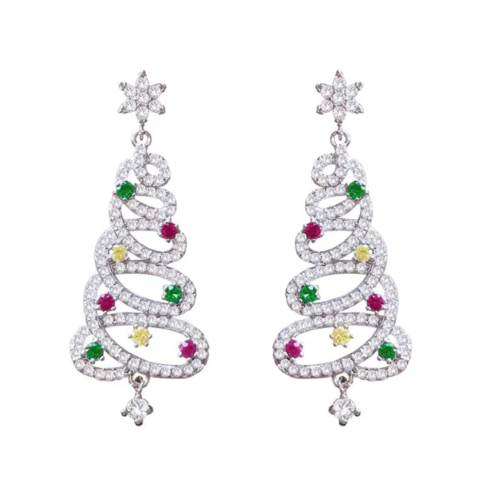 Colorful Rhinestone Star Xmas Tree Earrings for Women, Fashion Crystal Zircon Dangle Earrings, Party Jewelry for Girls