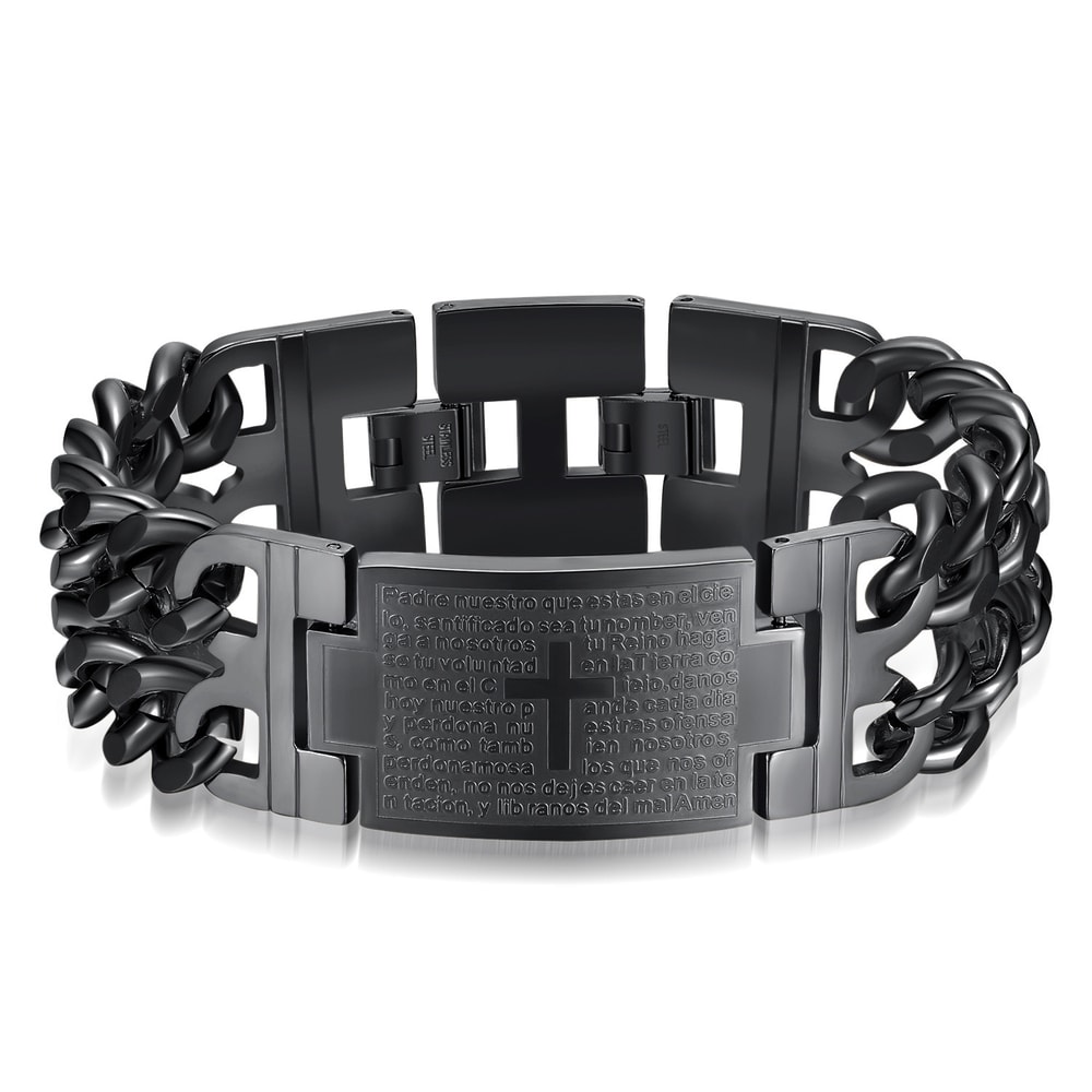 Stainless Steel Cuban Chain Cross Bracelet Width Men Jewelry Hand Chain Wrap Punk Accessory 2