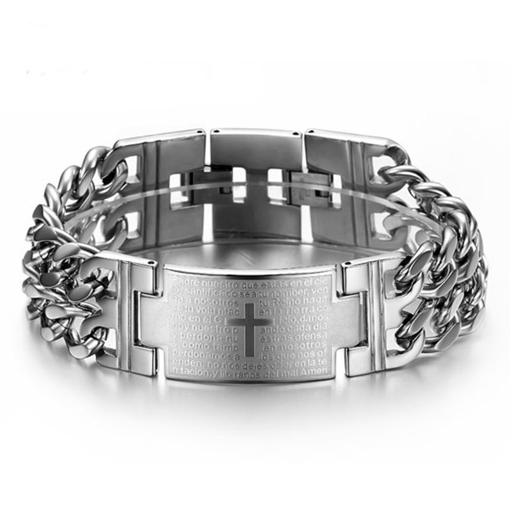 Stainless Steel Cuban Chain Cross Bracelet Width Men Jewelry Hand Chain Wrap Punk Accessory 1