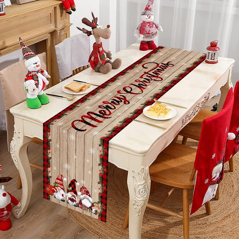 Christmas Table Runner Wood Grain Decorations Gnome Christmas Table Cover 0