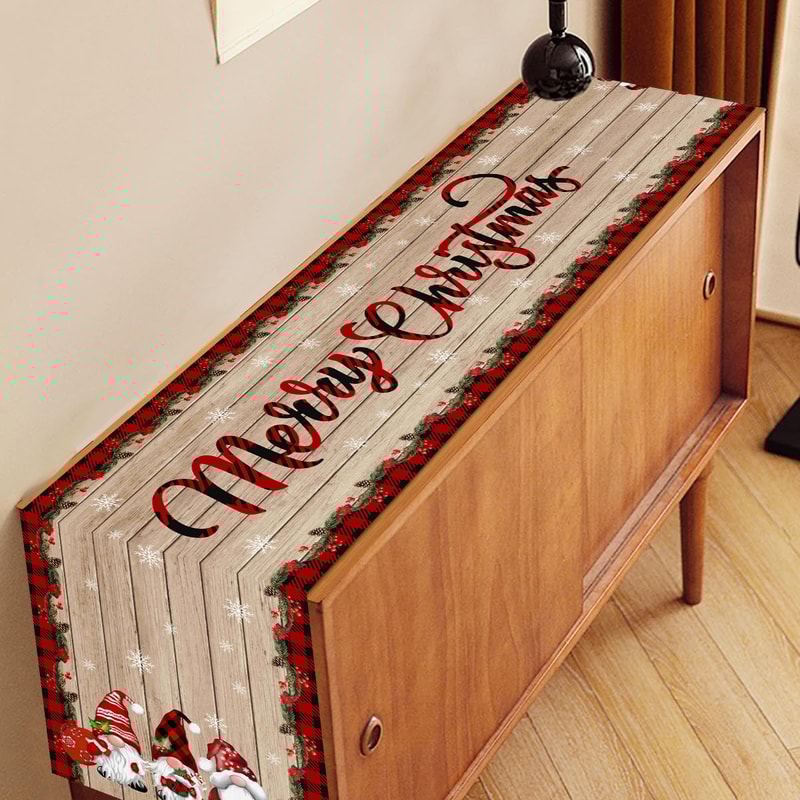 Christmas Table Runner Wood Grain Decorations Gnome Christmas Table Cover 4