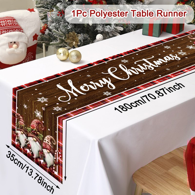 Christmas Table Runner Wood Grain Decorations Gnome Christmas Table Cover 1