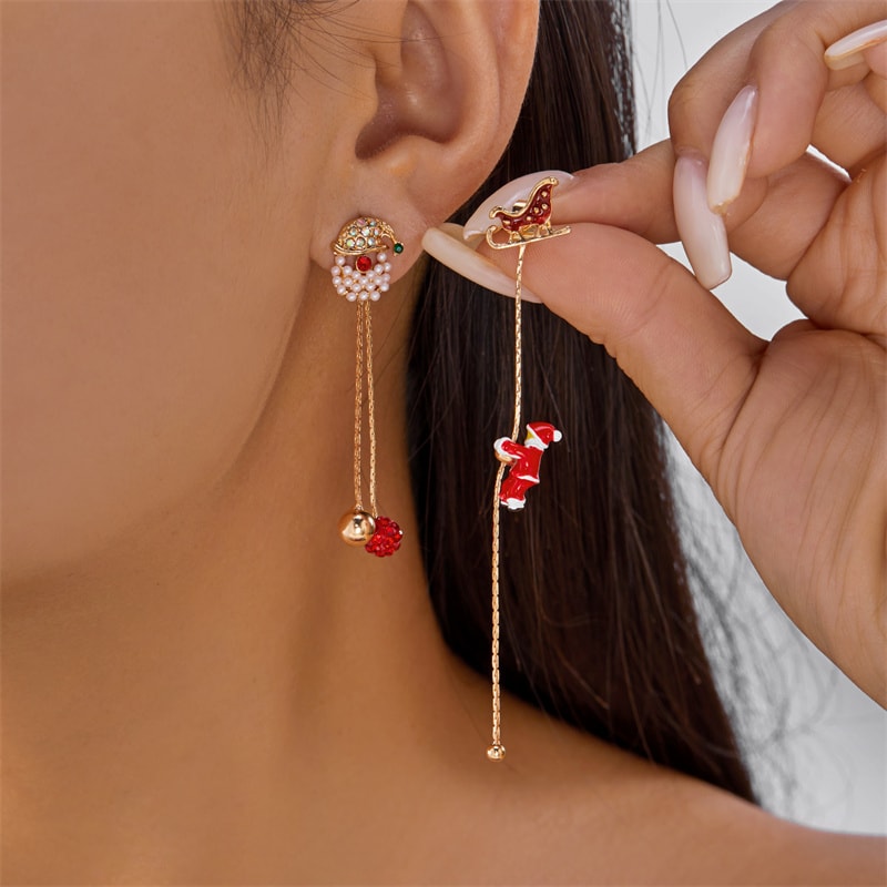 Moving Santa Claus Tassel Dangle Earrings For Women Christmas Tree Snowflake Asymmetric Long Earrin 5