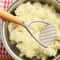 Manual Potato Masher Tool, Aluminum Meat Press with Wood Handle, Garlic Crusher Gadget