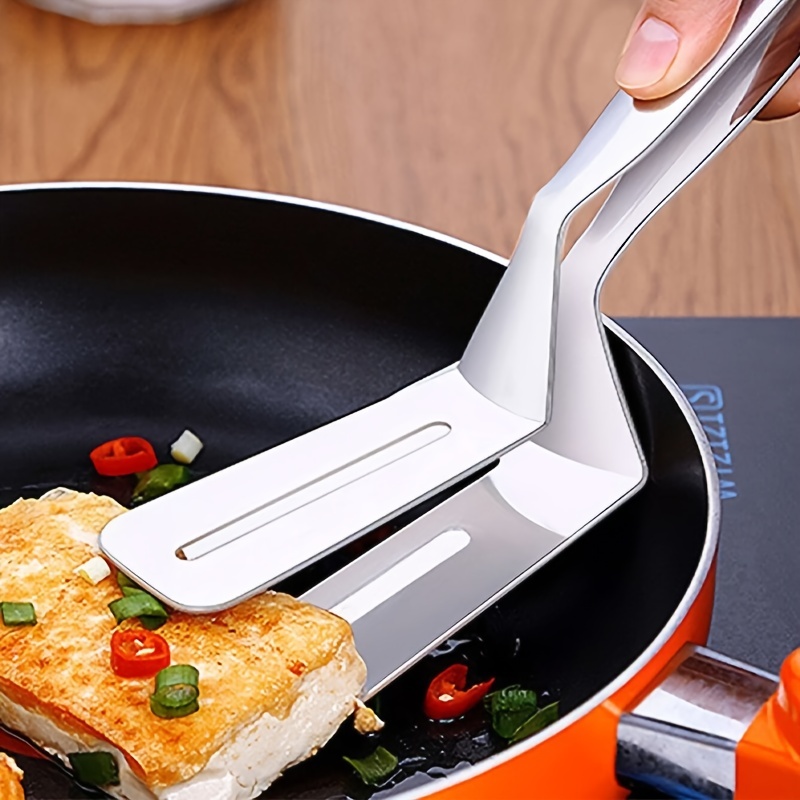 Kitchen Barbecue Tongs, Stainless Steel Food Flipping Clamp for BBQ, Pizza, Fish, Steak, Non-Stick Grilling Tools