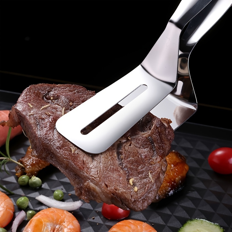 Kitchen Barbecue Tongs, Stainless Steel Food Flipping Clamp for BBQ, Pizza, Fish, Steak, Non-Stick Grilling Tools