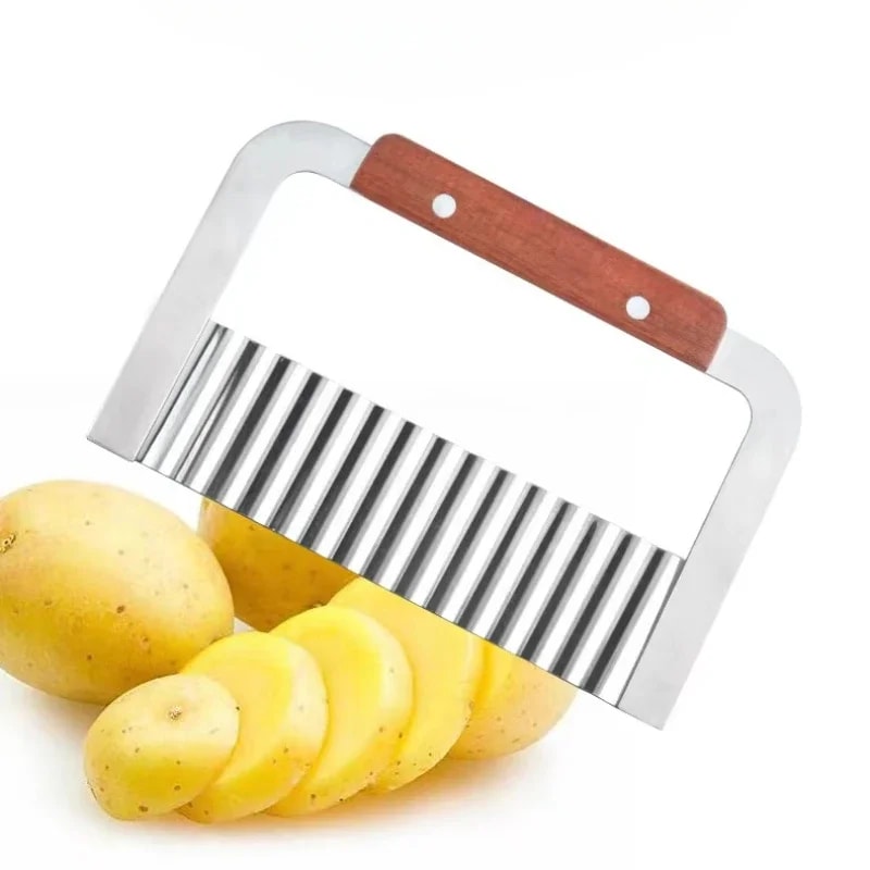 Potato Chip Cutting Wave Knife Stainless Steel Wooden Handle Wave Knife Wolf Tooth Potato Knife 2