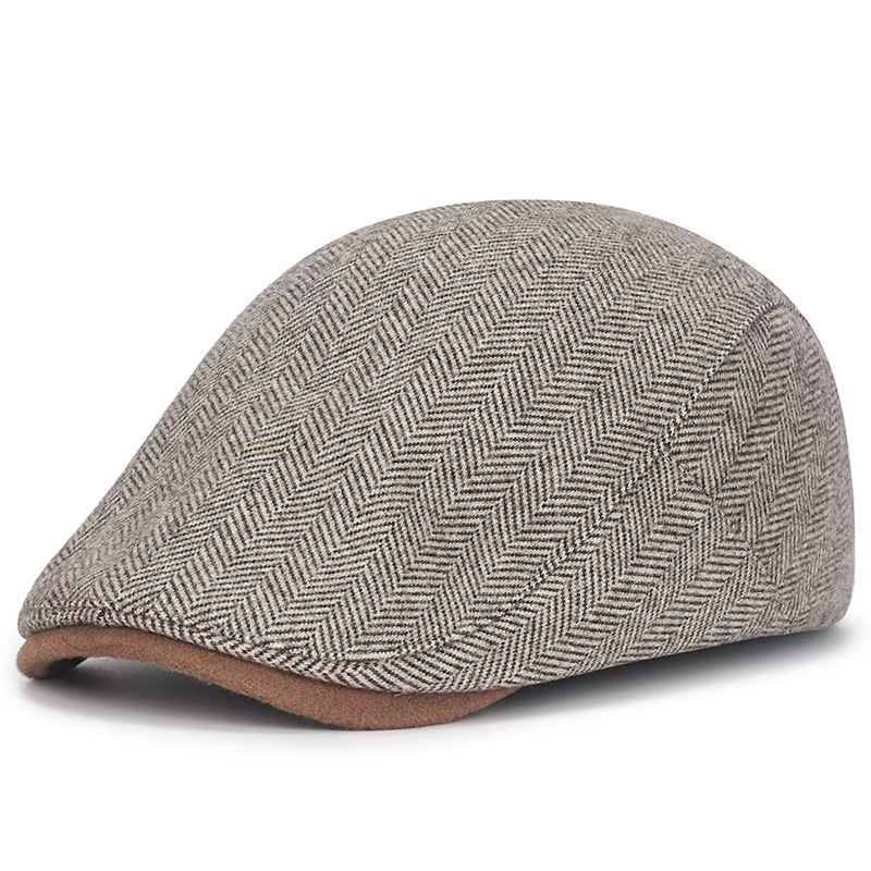 Solid Warm Newsboy Caps For Autumn And Winter Polyester Flat Peaked Cap Painter Beret Hats For Men 2