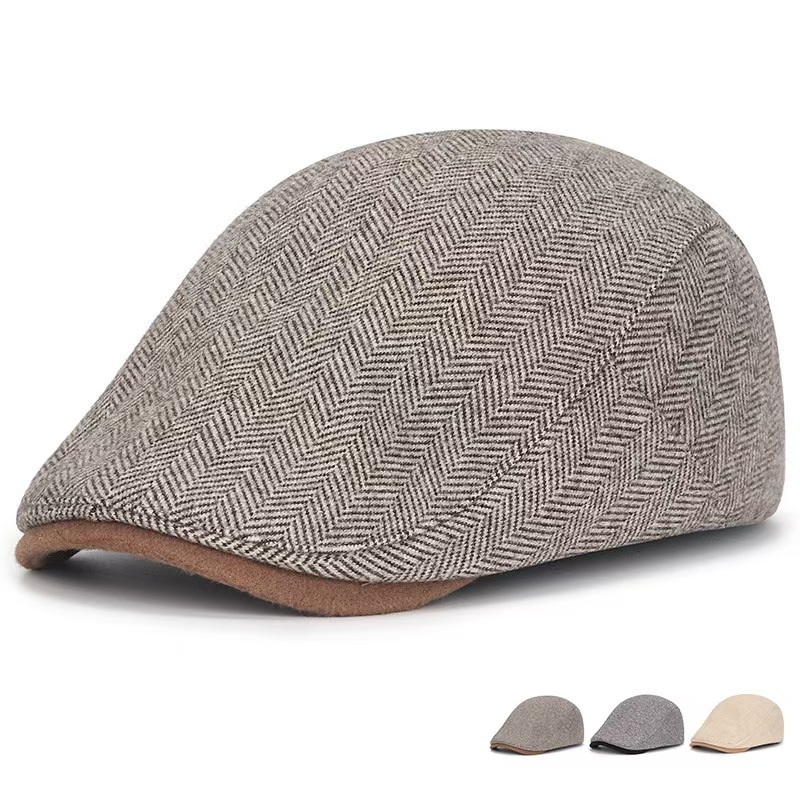 Solid Warm Newsboy Caps For Autumn And Winter Polyester Flat Peaked Cap Painter Beret Hats For Men 3