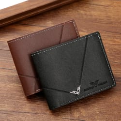 men's wallet, short money clip, fashion multi-card wallet, cross splicing leather, litchi pattern, young men wallet