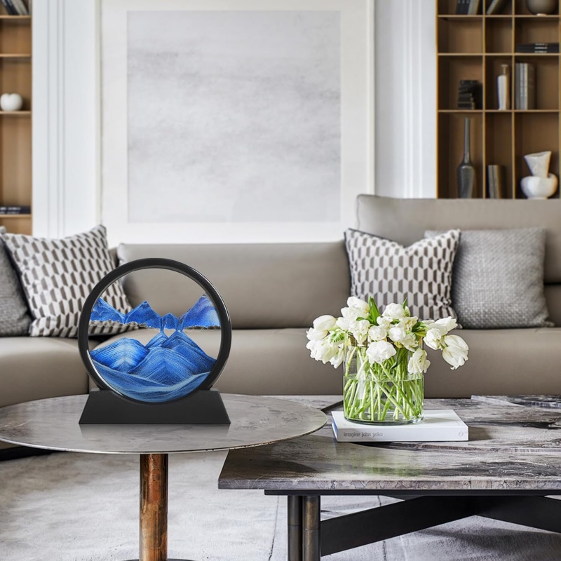 Deep Sea Sandscape Hourglass Moving Sand Art Round Glass Craft Painting Home Office Decor For Relax 6