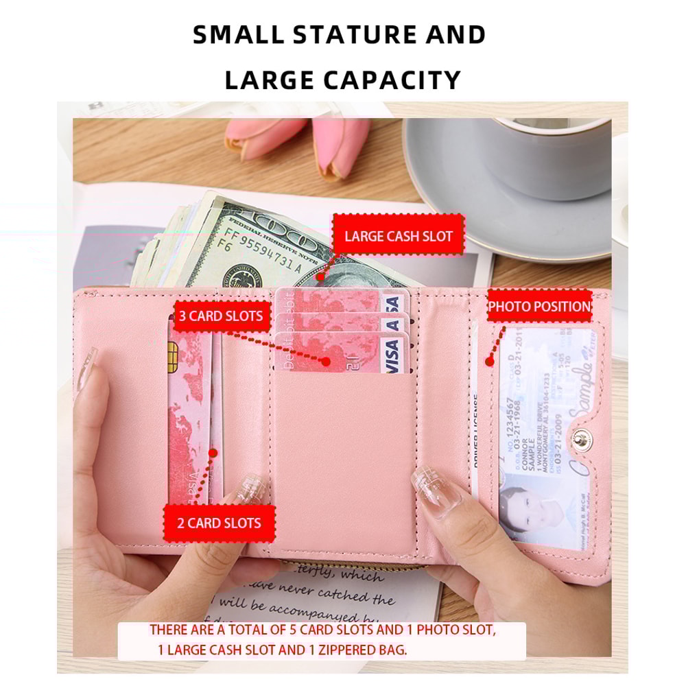 Versatile Womens Short Embroidered Love Wallet Zipper Buckle Large Capacity Card Bag Fashionable An 3