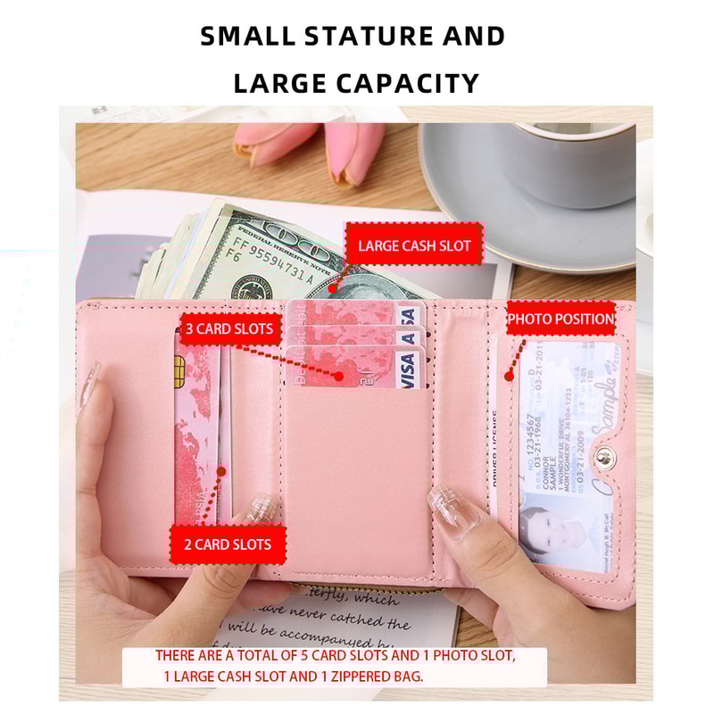 Versatile Womens Short Embroidered Love Wallet Zipper Buckle Large Capacity Card Bag Fashionable An 3