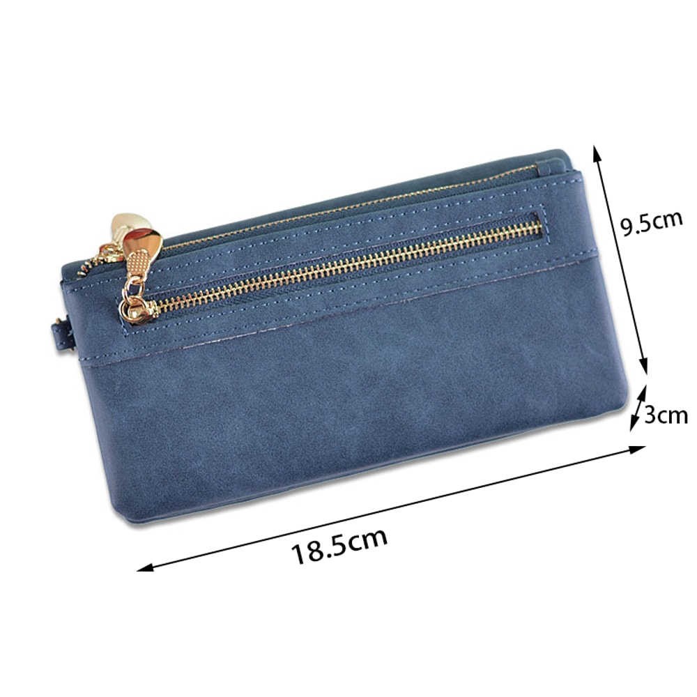MultiPocket Womens Leather Wallet Double Zipper Clutch Phone Coin Card Holder Wristlet 8