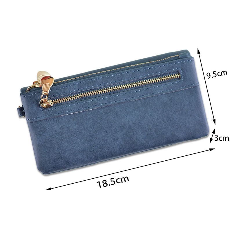 MultiPocket Womens Leather Wallet Double Zipper Clutch Phone Coin Card Holder Wristlet 8