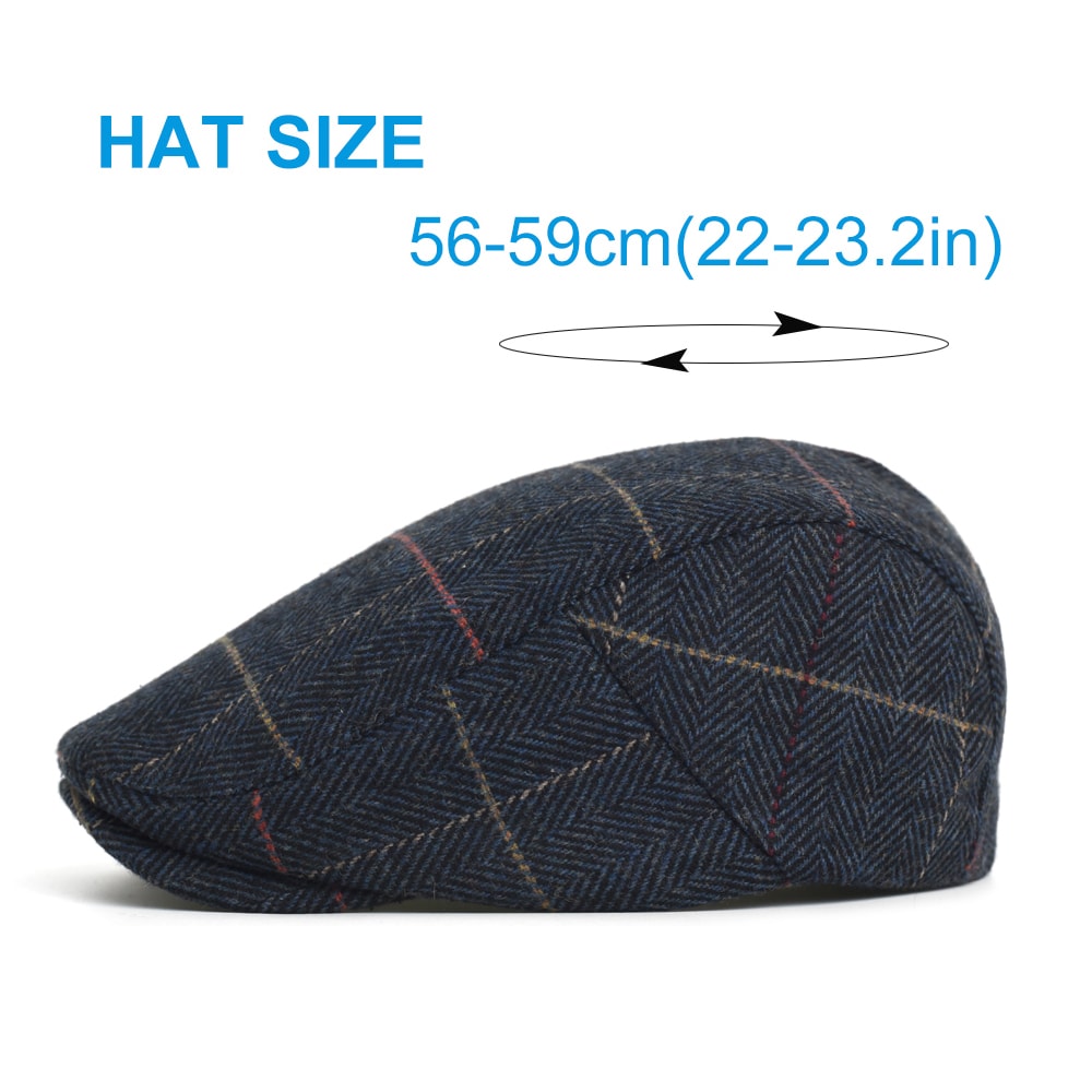 Vintage Newsboy Cap Men Winter Thick Warm Casual Stripe Berets Adjustable Flat Peaked Hat 4
