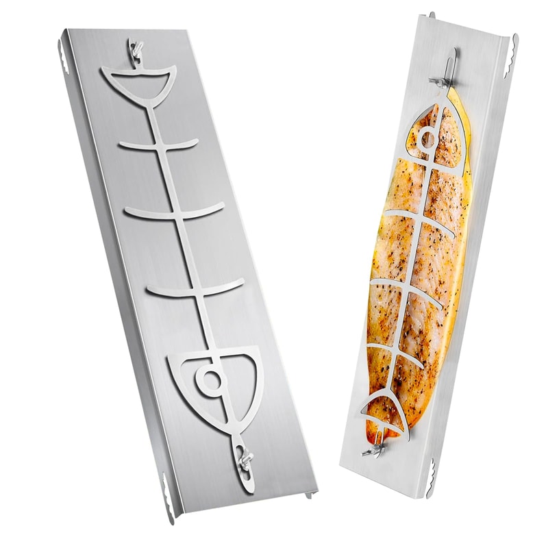 Adjustable Flame Salmon Holder Stainless Steel Cooking Rack for BBQ Fish Grilling