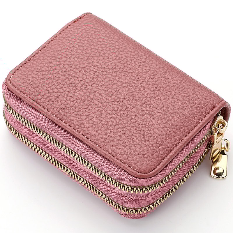 PU Leather Womens Short Purse Lychee Print Card Holder Bank Credit Card And ID Holder With Zipper C 1