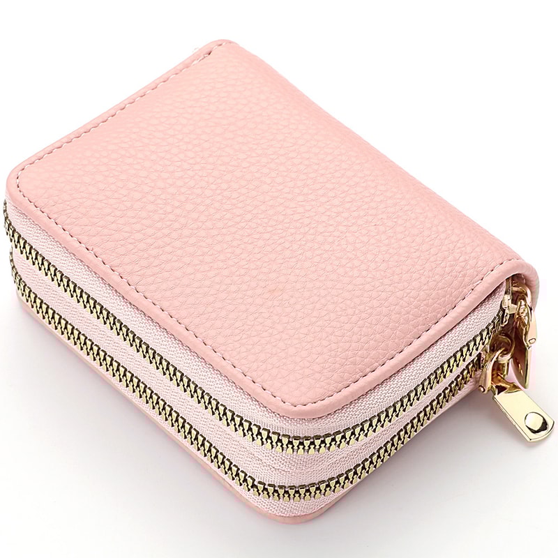 PU Leather Womens Short Purse Lychee Print Card Holder Bank Credit Card And ID Holder With Zipper C 2