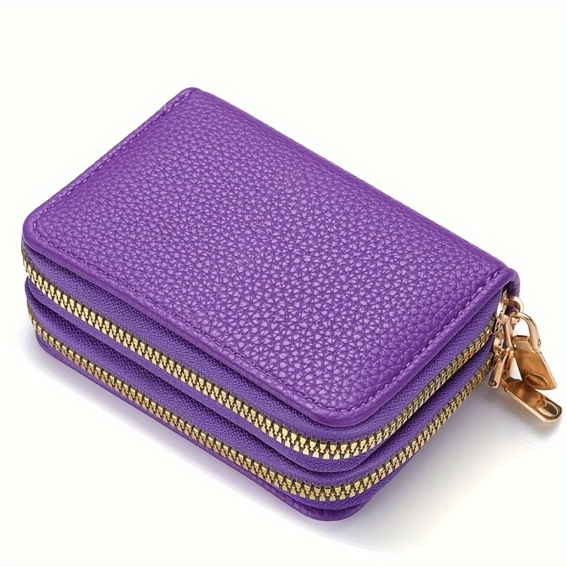 PU Leather Womens Short Purse Lychee Print Card Holder Bank Credit Card And ID Holder With Zipper C 5
