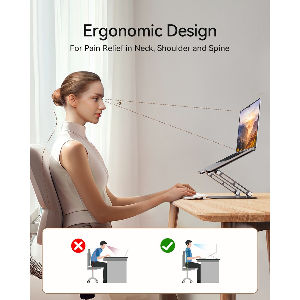 Ergonomic Adjustable Laptop Stand For Desk Aluminum Riser For Notebook Sturdy Laptop Stand 3