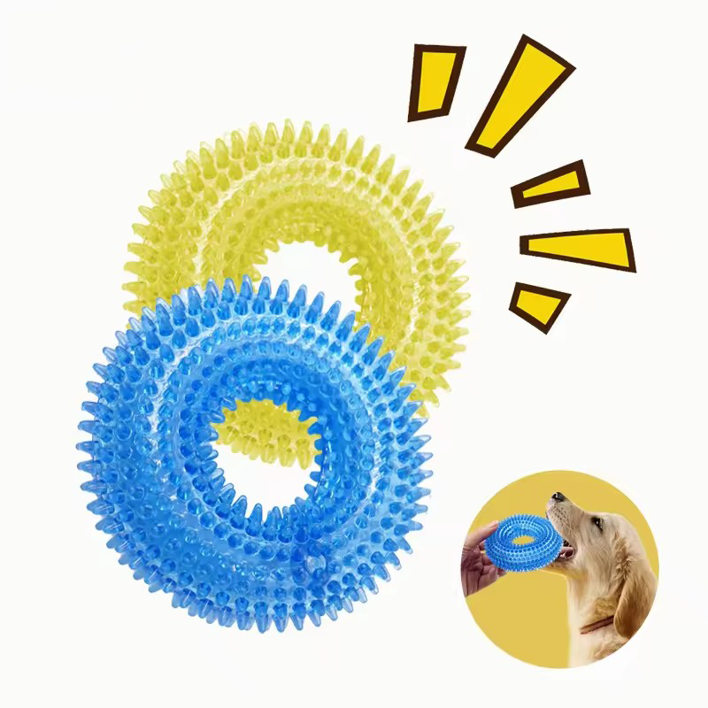 Natural TPR Rubber Dog Chew Toy Interactive Squeaky Thorn Ring For Puppy Teeth Cleaning And Grindin 1