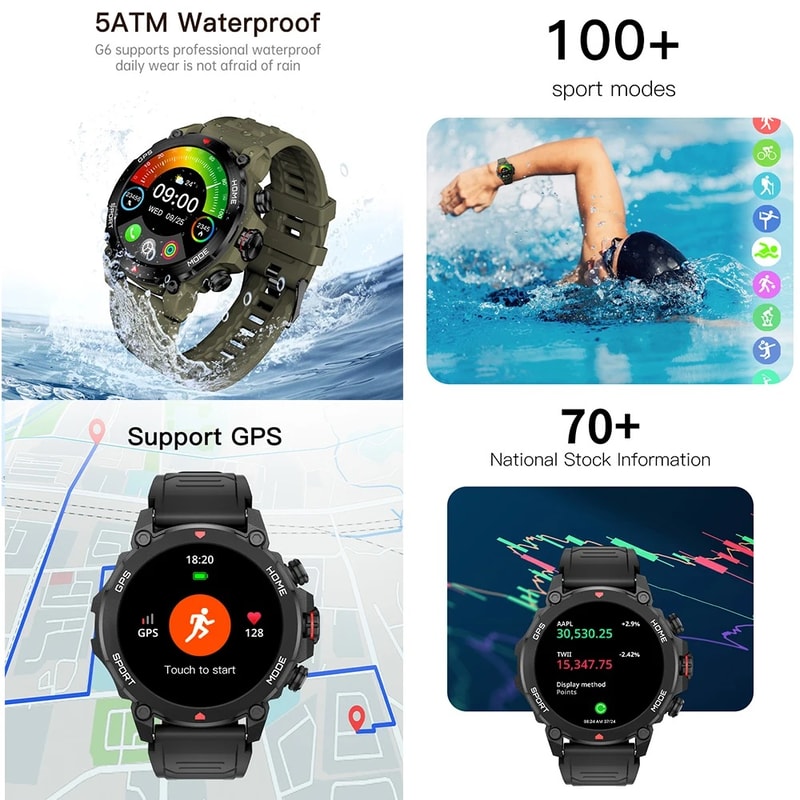 AURAFIT G6 GPS Compass Smartwatch With Display GPS Compass Sport Fitness Tracker Swimming BT Call F 2