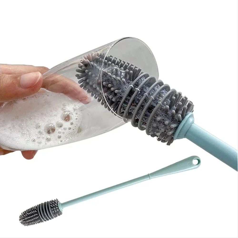 Long Handle Silicone Cleaning Brush Glass Cup Scrubber For Milk Bottles And Kitchen 0