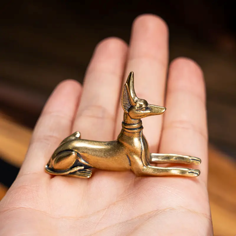 Exquisite Vintage Brass Egyptian Pharaoh Hound Statue for Shelves and Decor