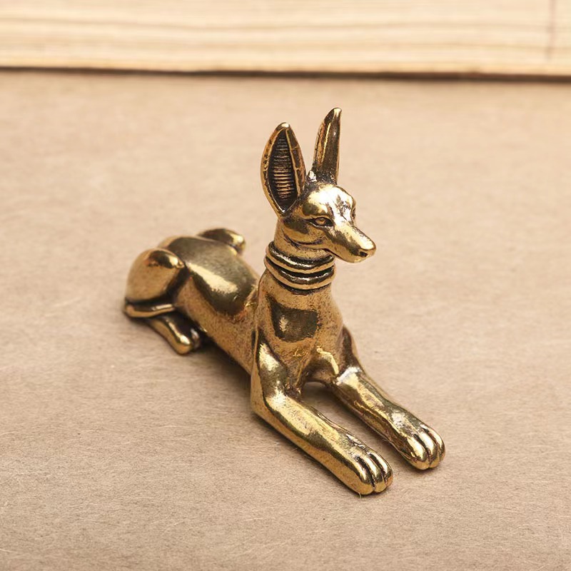 Exquisite Vintage Brass Egyptian Pharaoh Hound Statue for Shelves and Decor