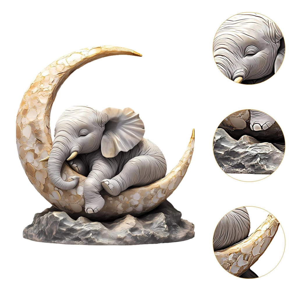 Cute Elephant Sleeping on The Moon Animal Present Acrylic Ornament for Bookshelf