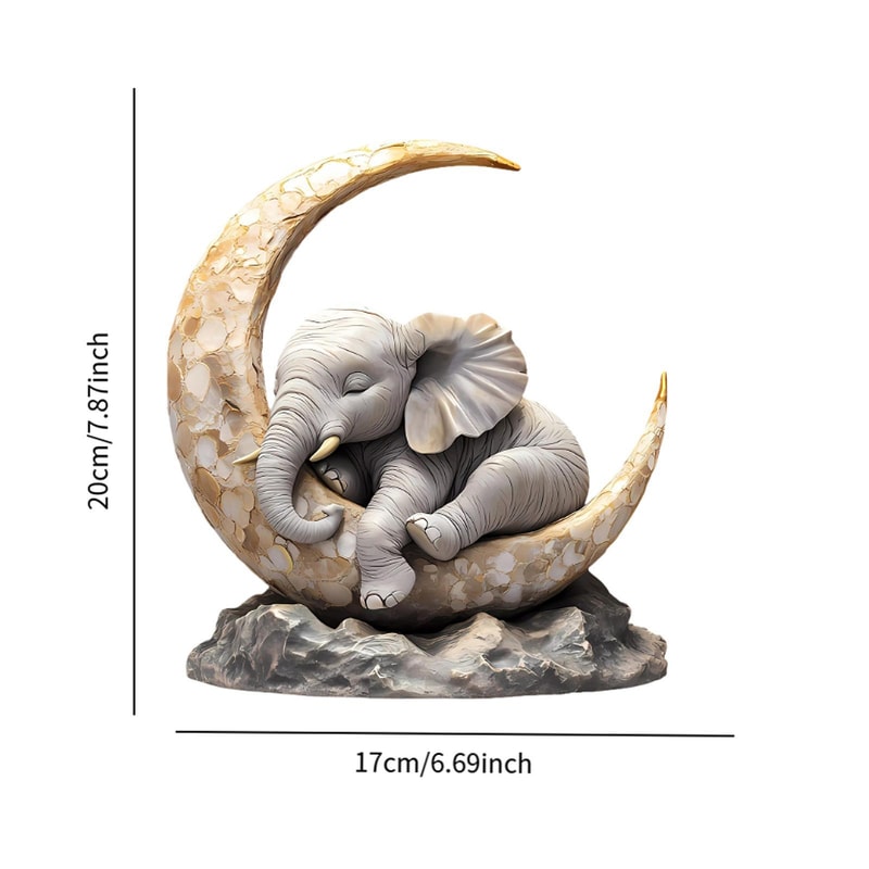 Cute Elephant Sleeping on The Moon Animal Present Acrylic Ornament for Bookshelf