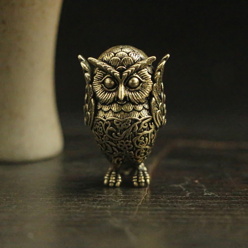 Vintage Brass Owl Statue, Animal Sculpture for Office Desk, Home Decor, Unique Gift Idea for Bookshelf Decoration