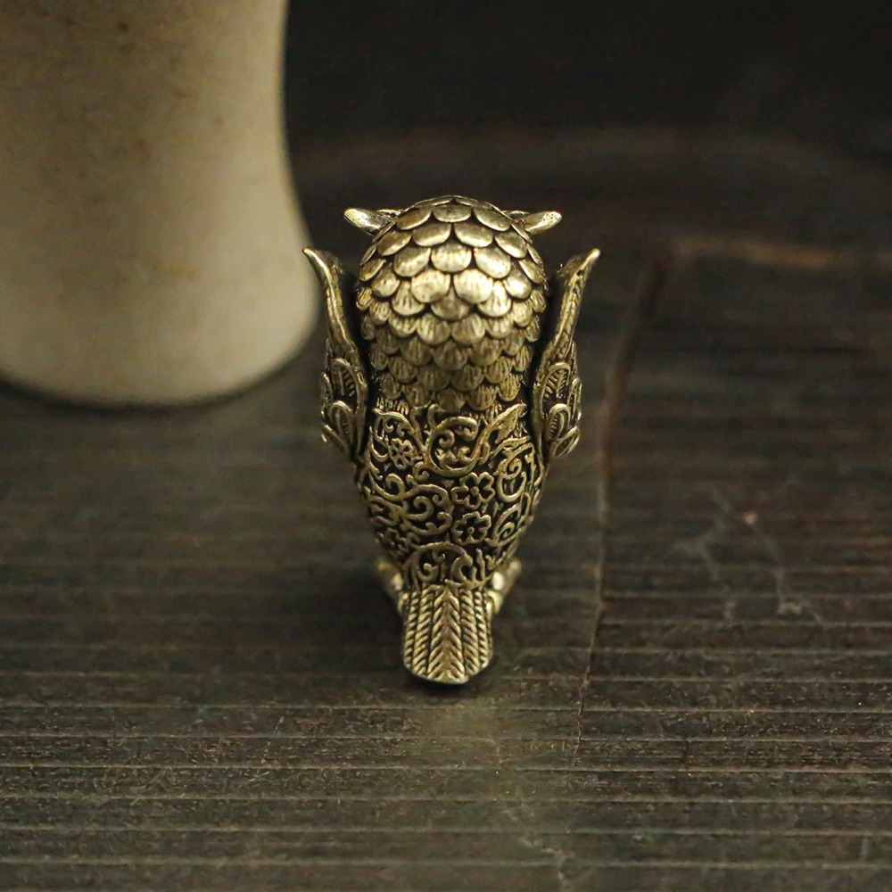 Vintage Brass Owl Statue, Animal Sculpture for Office Desk, Home Decor, Unique Gift Idea for Bookshelf Decoration