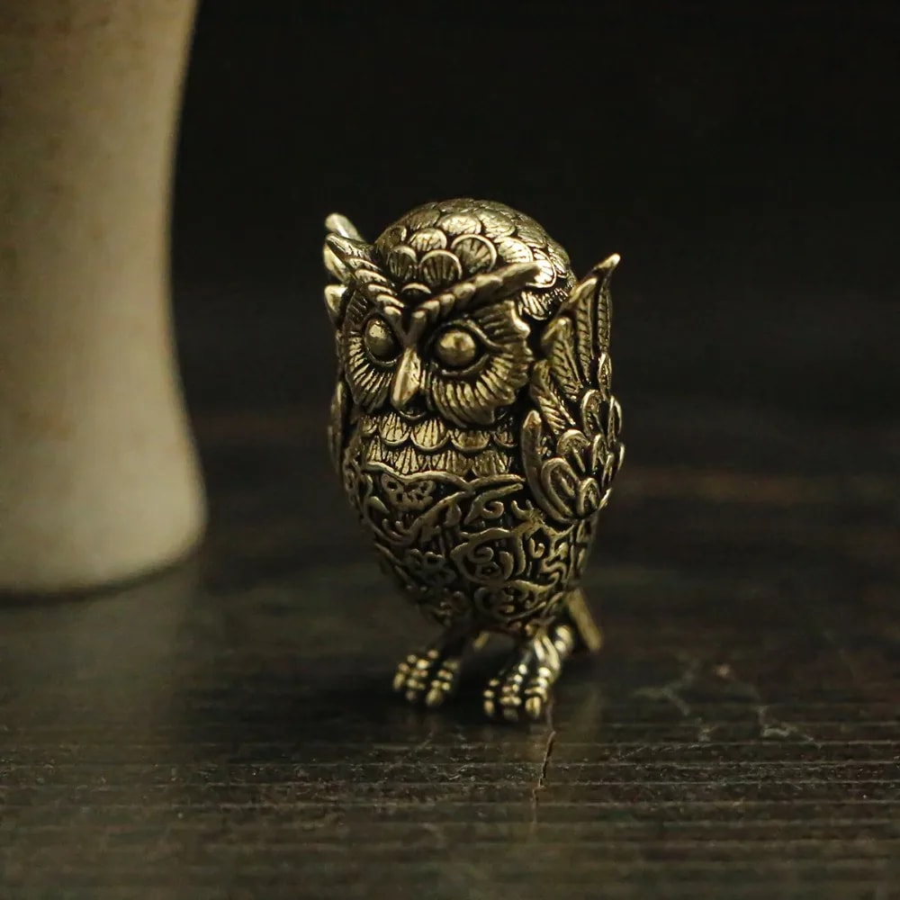 Vintage Brass Owl Statue, Animal Sculpture for Office Desk, Home Decor, Unique Gift Idea for Bookshelf Decoration
