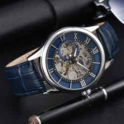 waterproof hollow leather men's watch automatic mechanical rome watch