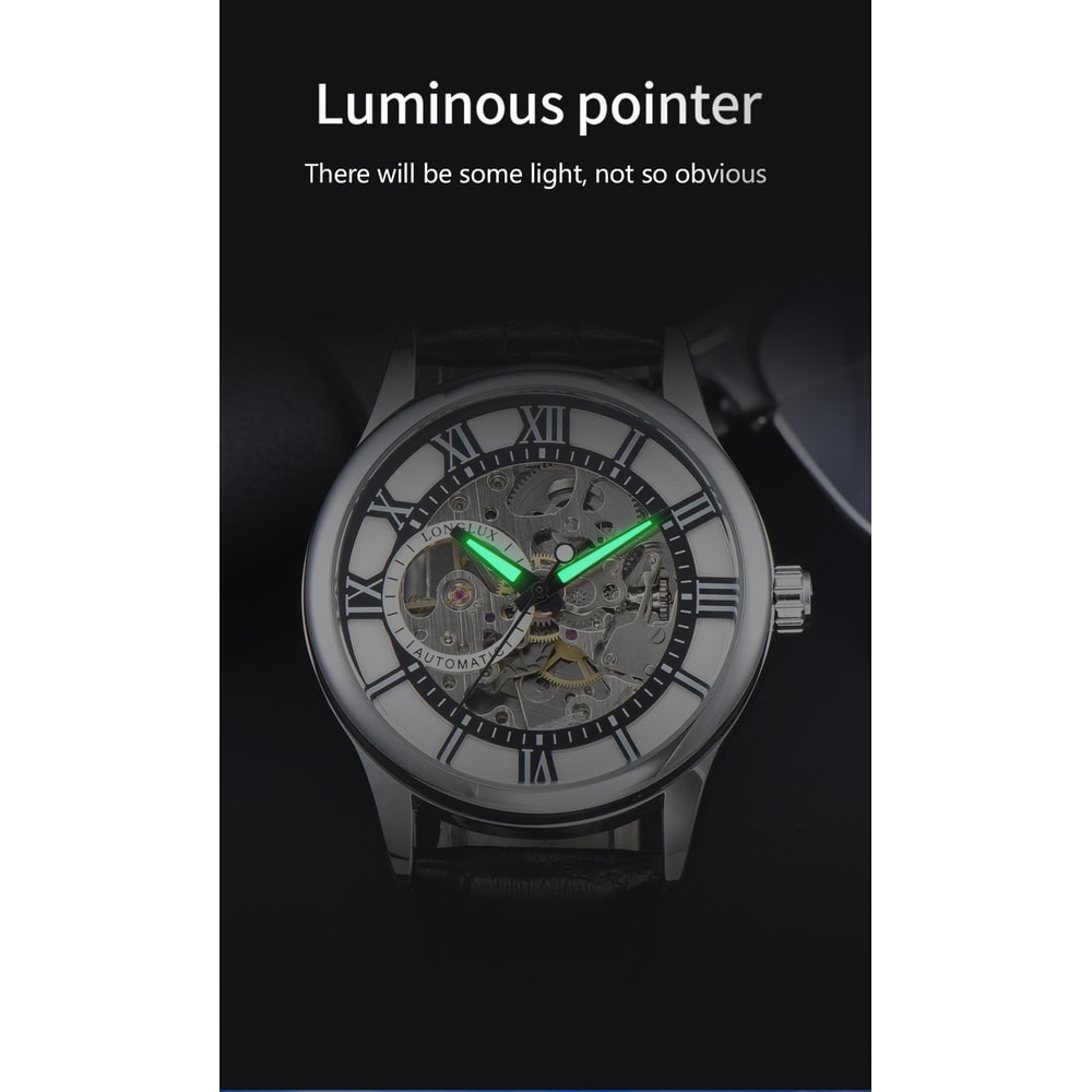 Waterproof Hollow Leather Mens Watch Automatic Mechanical Rome Watch 2