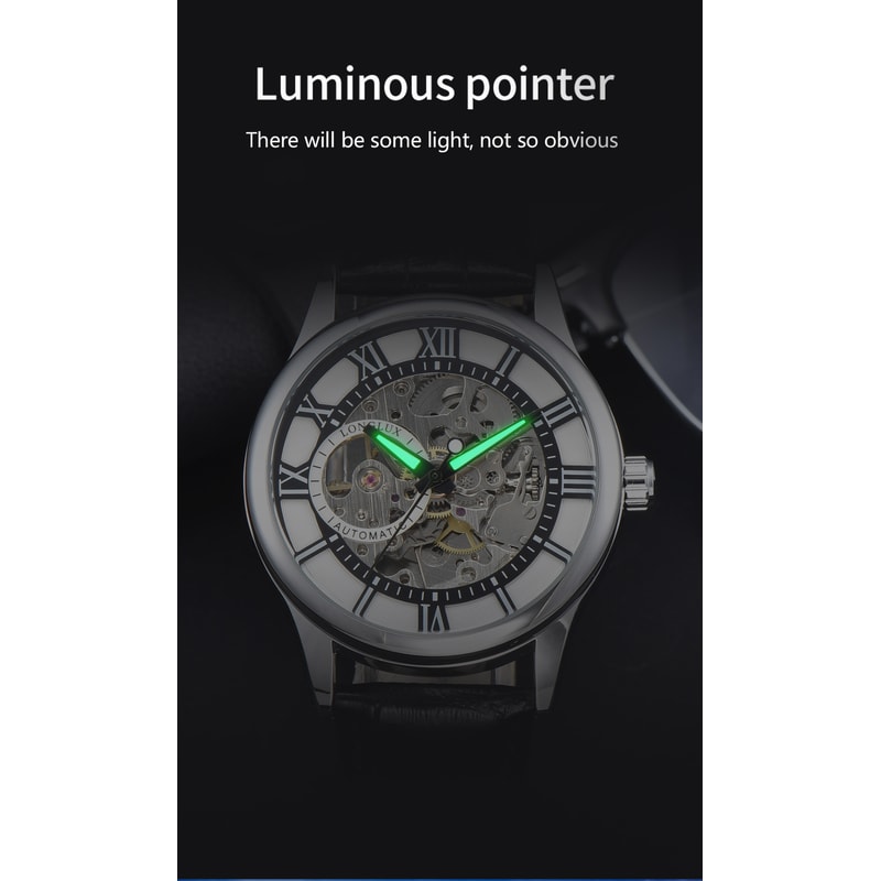 Waterproof Hollow Leather Mens Watch Automatic Mechanical Rome Watch 2